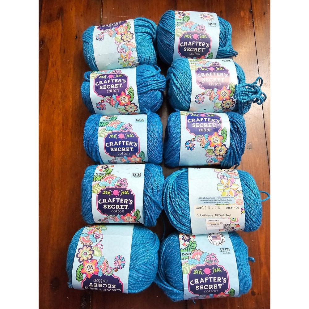 Crafter's Secret Cotton Yarn 10 Skeins 18 Dark Teal 100% Cotton 1200 Yards Total